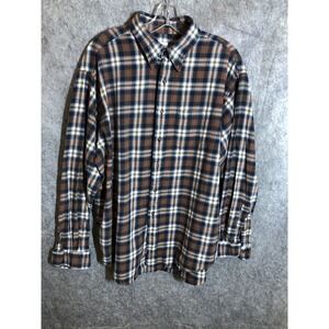 Brooks Brothers Shirt Mens Extra Large Brown Plaid Flannel Career Casual